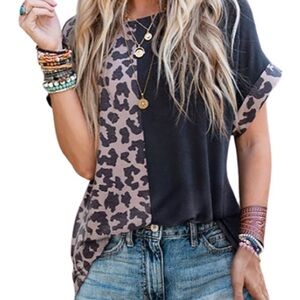 Source Unknown Leopard and Black Short Sleeve Tee